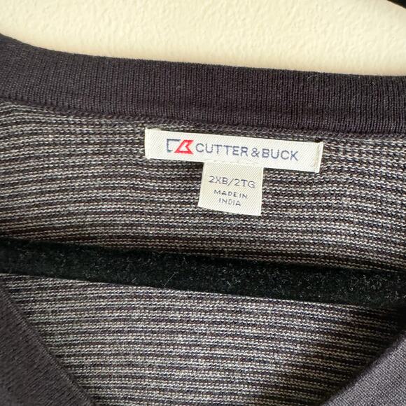 Cutter & Buck Black Long Sleeve Ribbed Detail V Neck Sweater - 2XB - Picture 3 of 7